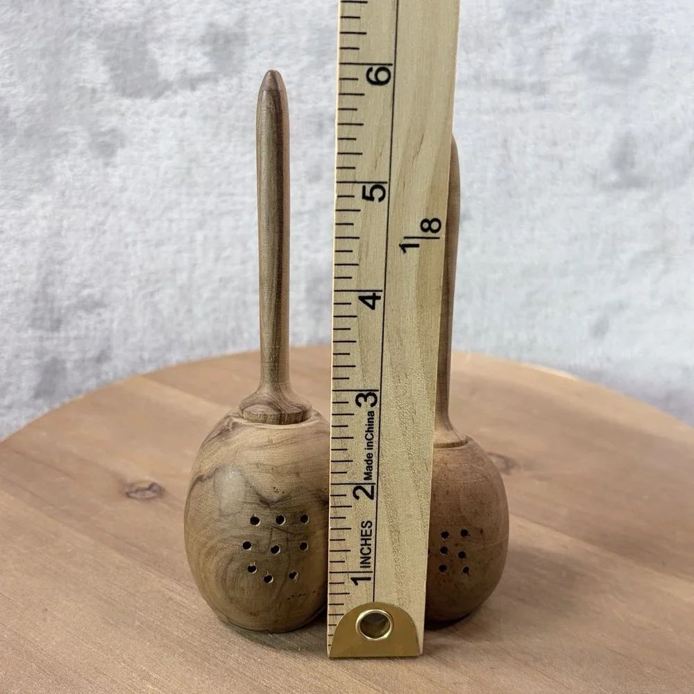 Hand Turned Wooden Salt & Pepper Shakers Maraca Style‎ Vintage MCM